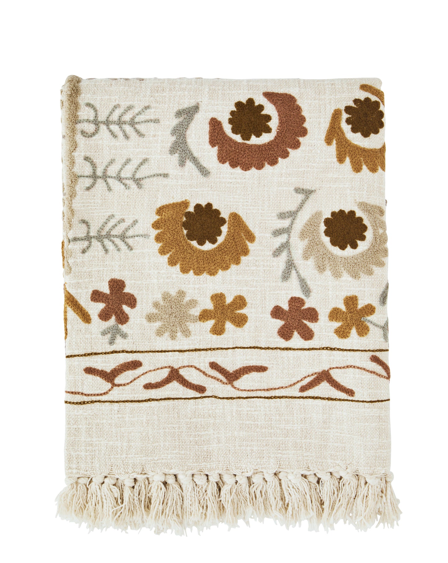 Suzani embroidered cotton throw