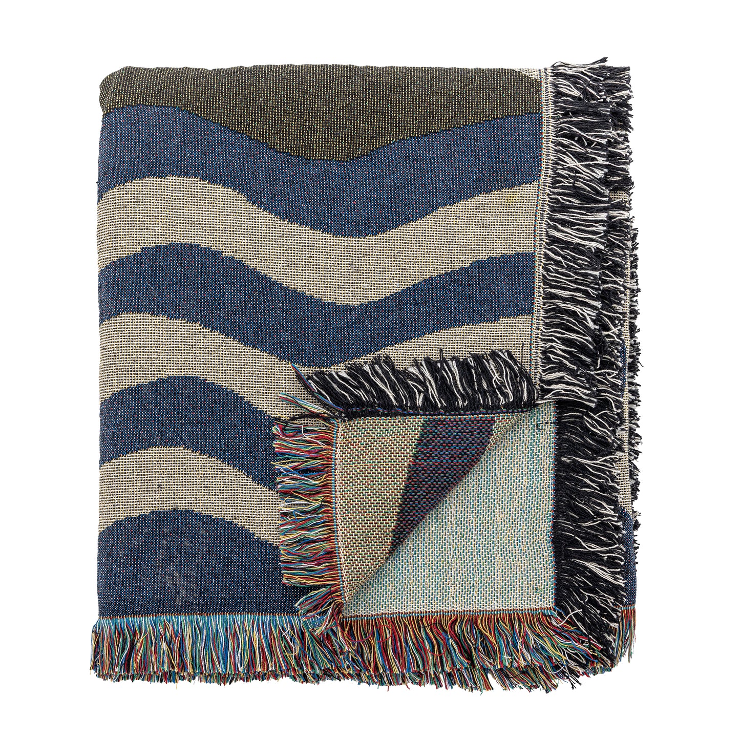 Plaid, Multicolore, Coton recyclé - Vinay L160xW130 cm