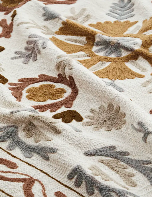 Suzani embroidered cotton throw