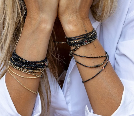 BLACK PANTHER - Noir Mat Collier et Bracelet 6 tours