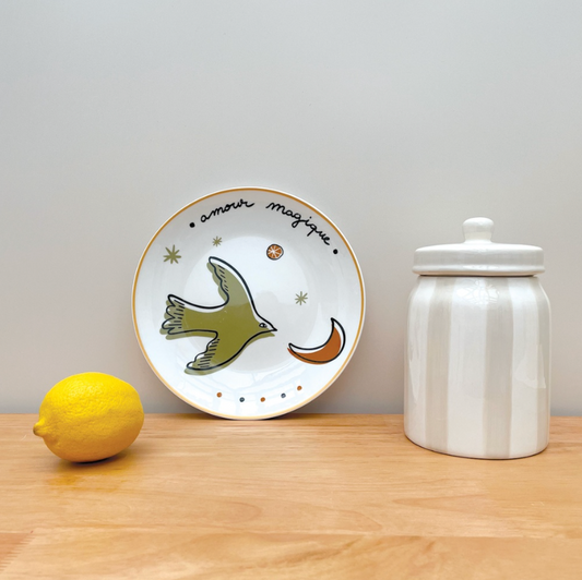 Set de 4 assiettes dessert amour oiseaux doré D19cm