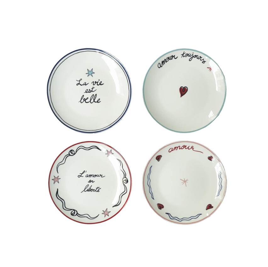 Set de 4 assiettes dessert amour en liberté D19cm