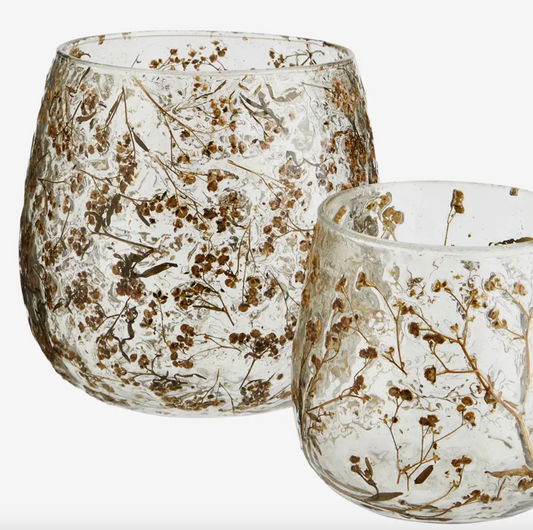 Glass votive w/ leaves