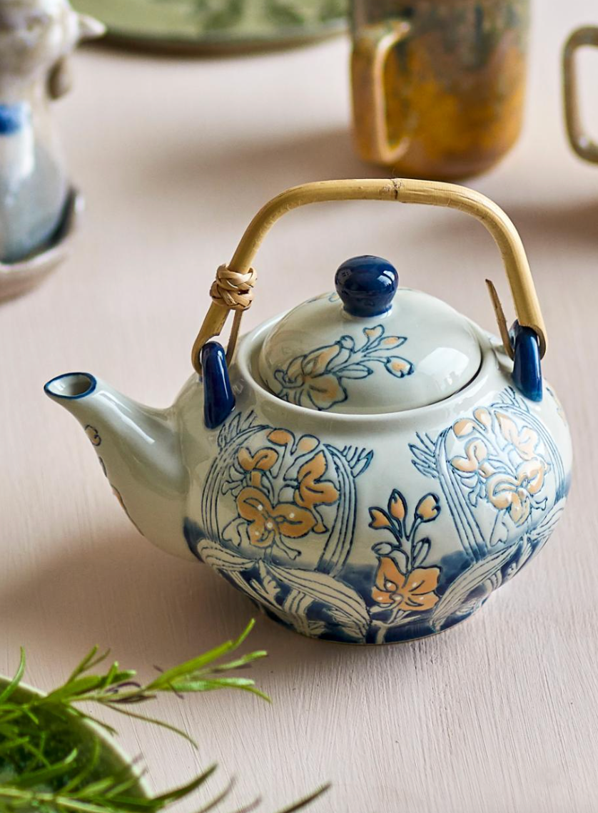 Myah Théière avec infuseur à thé, Bleu, Grès