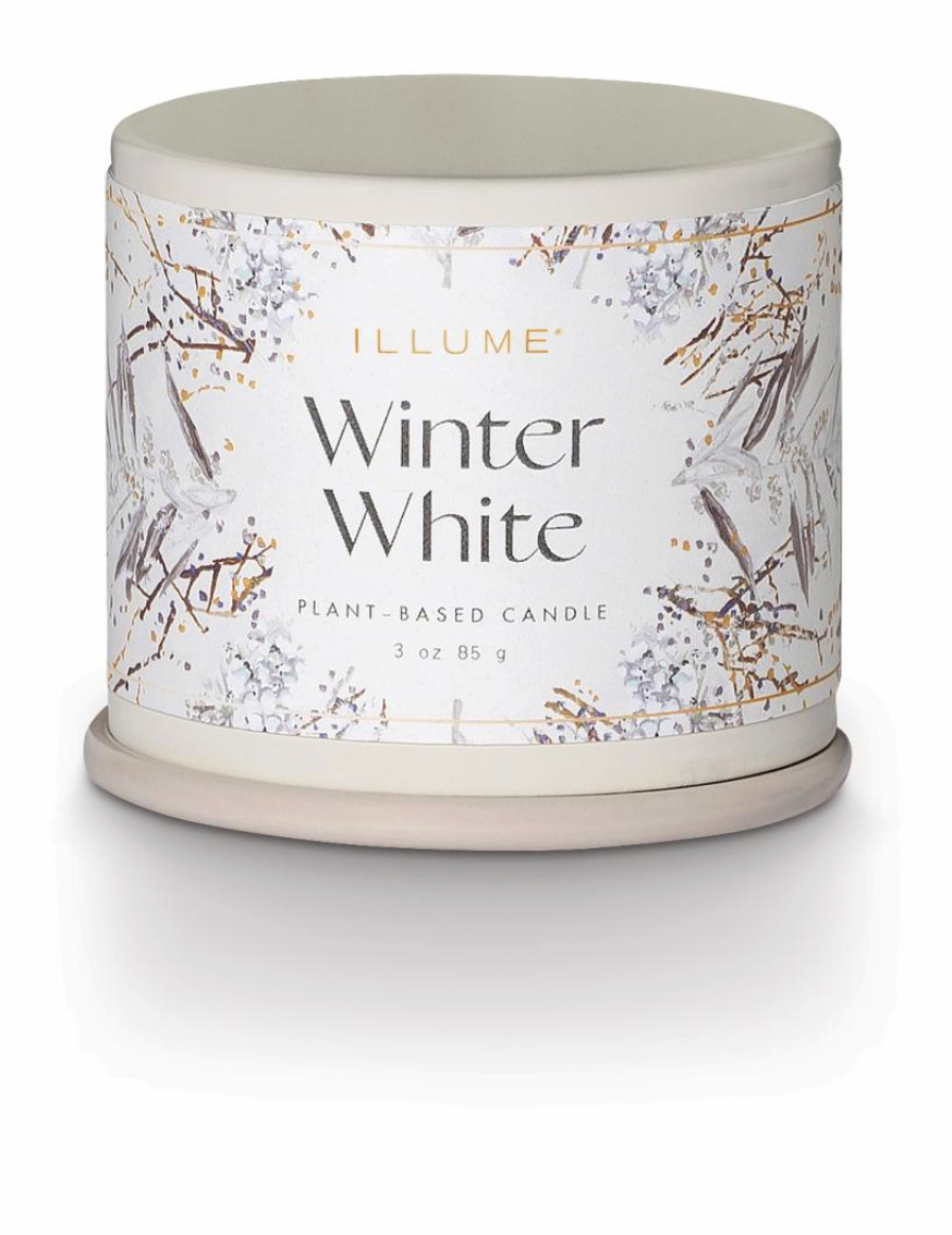 Winter White Demi Vanity Tin Bougie, Blanc
