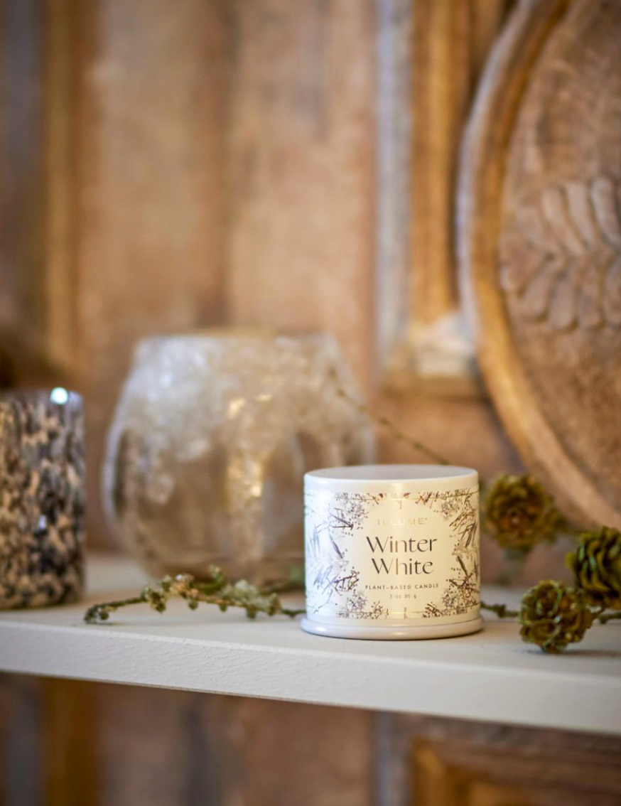 Winter White Demi Vanity Tin Bougie, Blanc