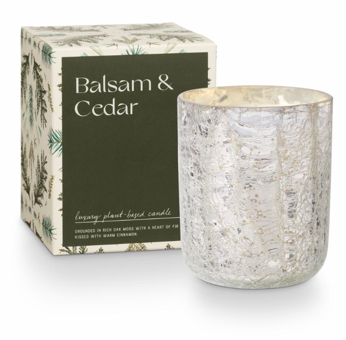 Balsam & Cedar Crackle Verre Bougie, Verte,