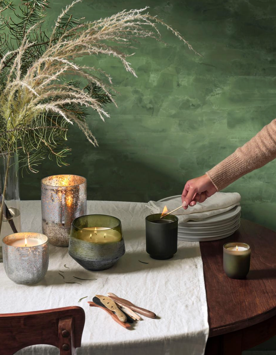 Balsam & Cedar Crackle Verre Bougie, Verte,