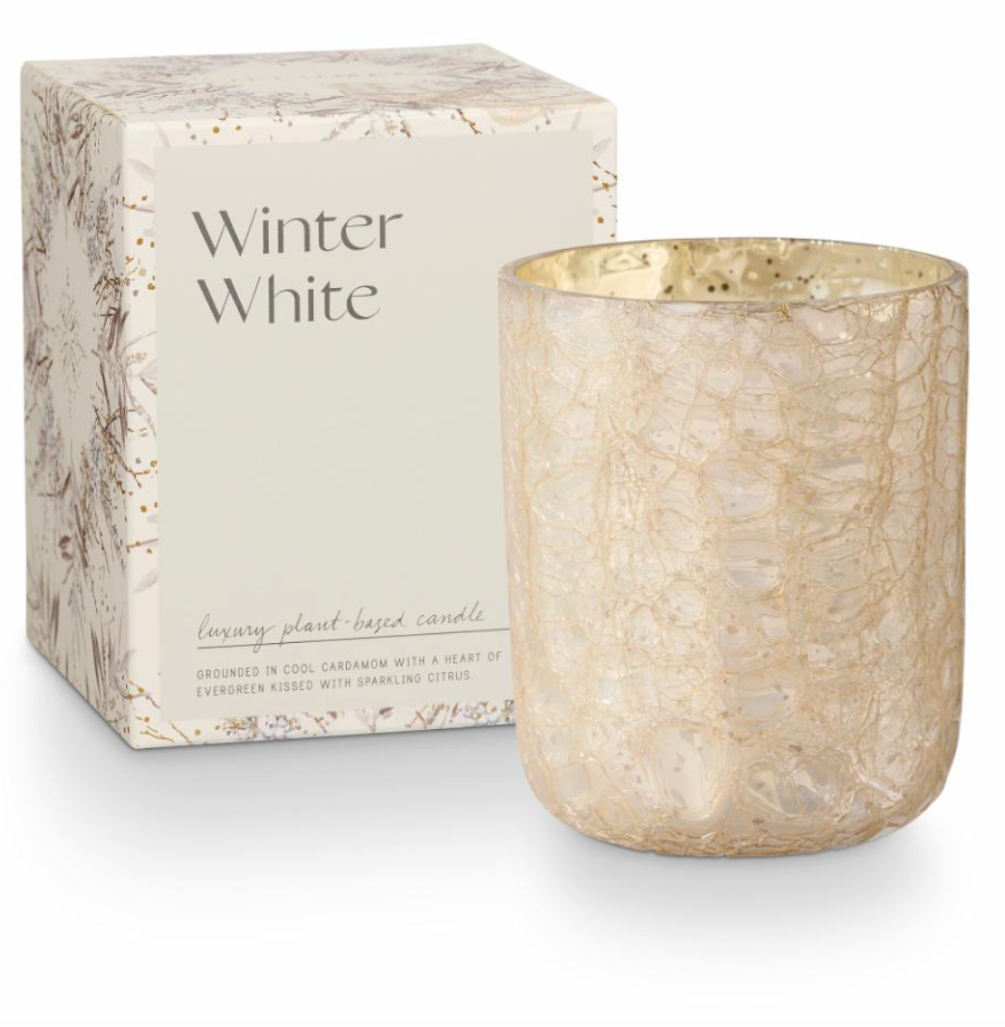 Winter White Crackle Verre Bougie, Blanc,