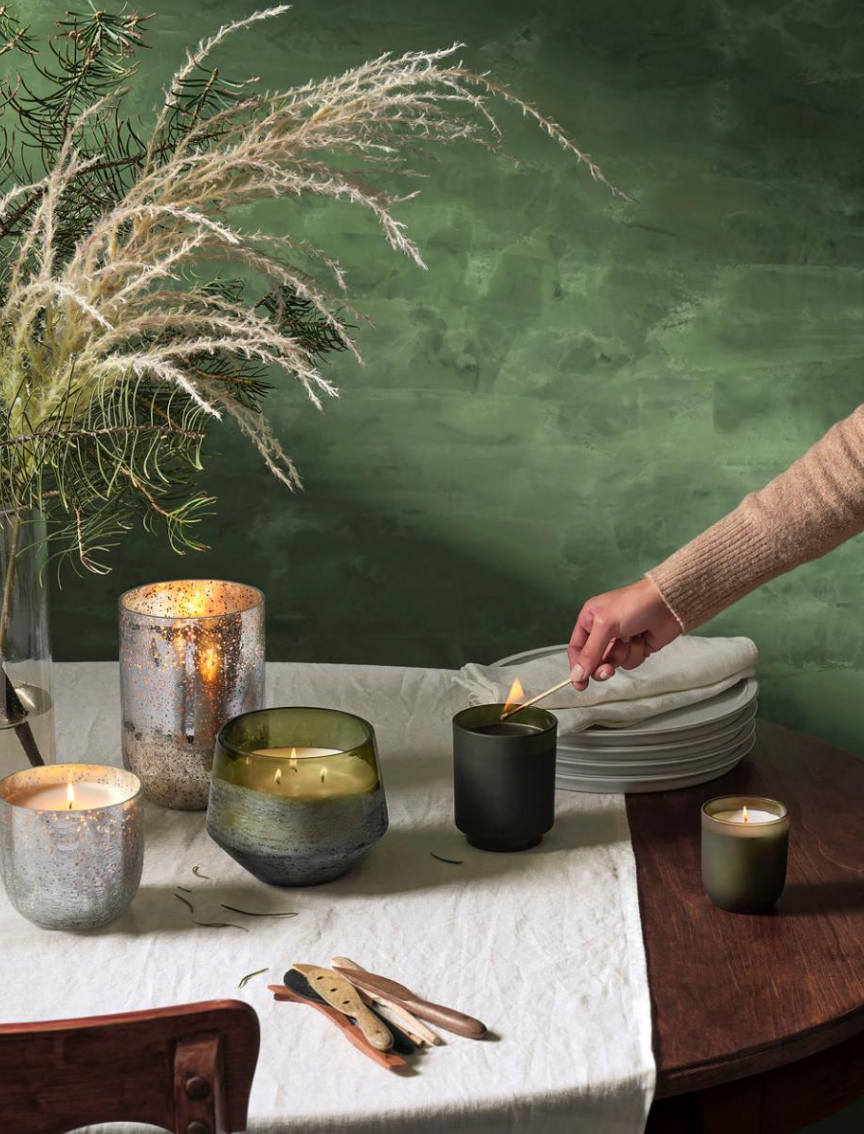 Balsam & Cedar Crackle Verre Bougie, Verte,