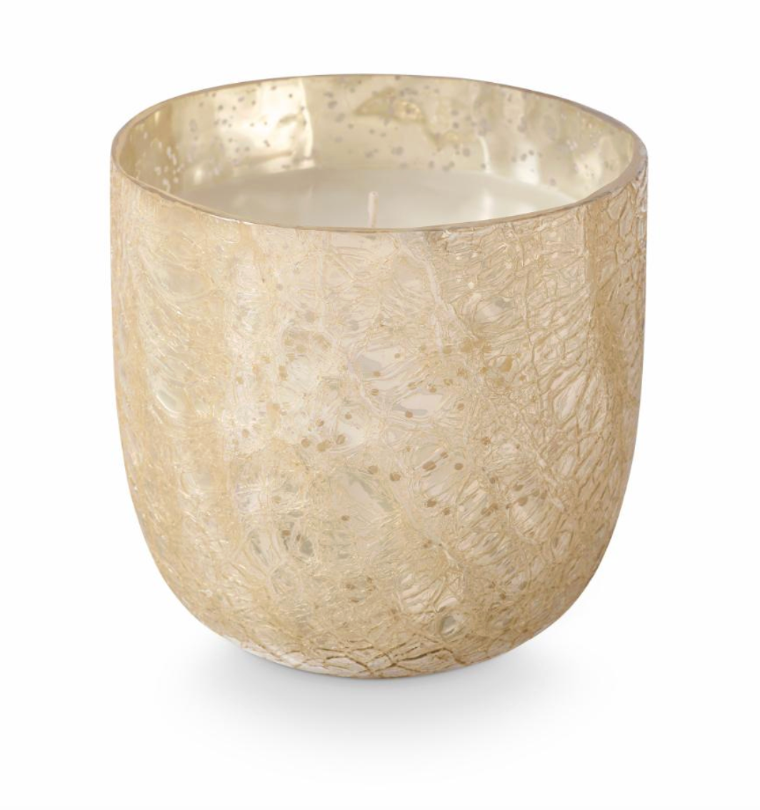 Winter White Crackle Verre Bougie, Blanc,