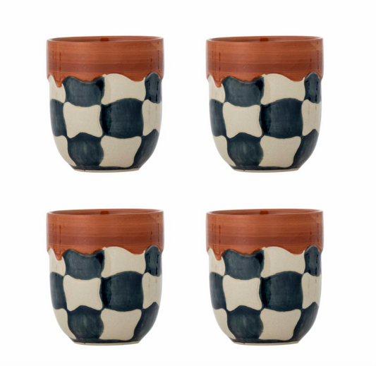 Set de 4,Check Tasse, Multicolore, Grès