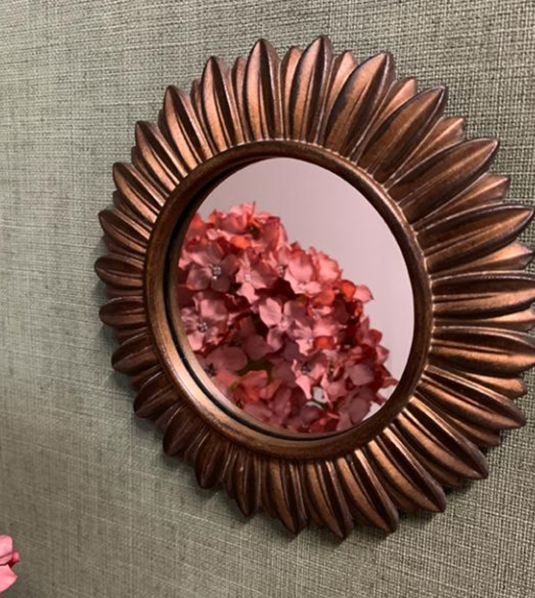Miroir fleur rond doré patiné 16.4cm