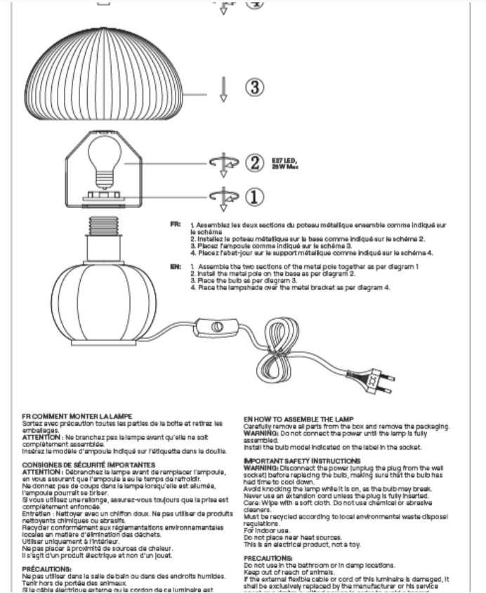 Lampe Madeleine burgundy D22 H27cm