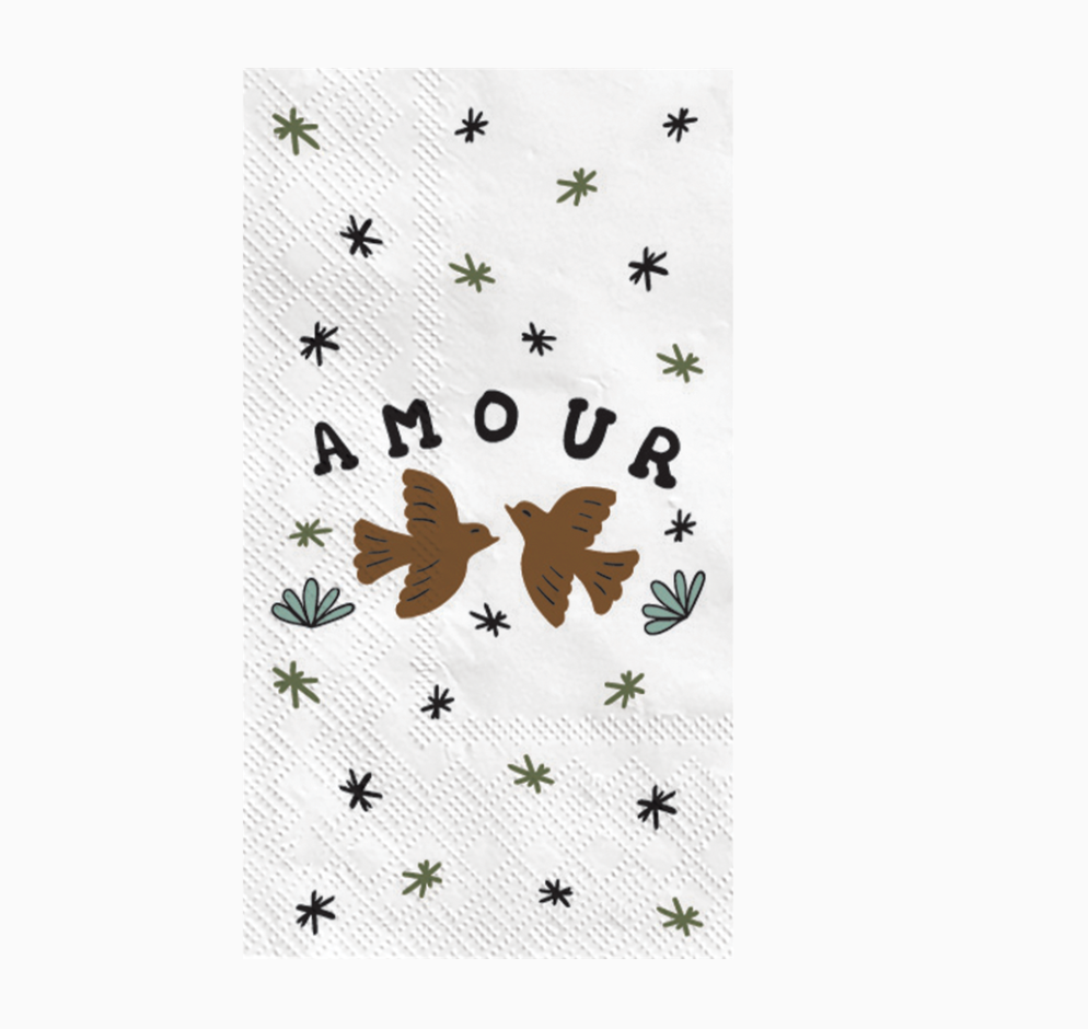 Serviette papier rectangle amour oiseaux x15