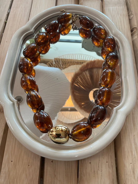 Collier marron perle doré