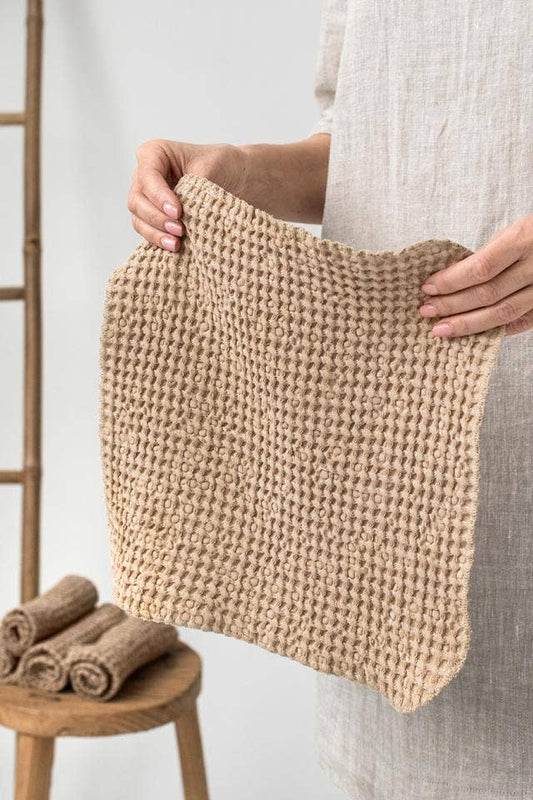 MagicLinen (We handle U.S. import procedures for you) - Ensemble de 5 lingettes visage en lin beige gaufré | Zéro déchet