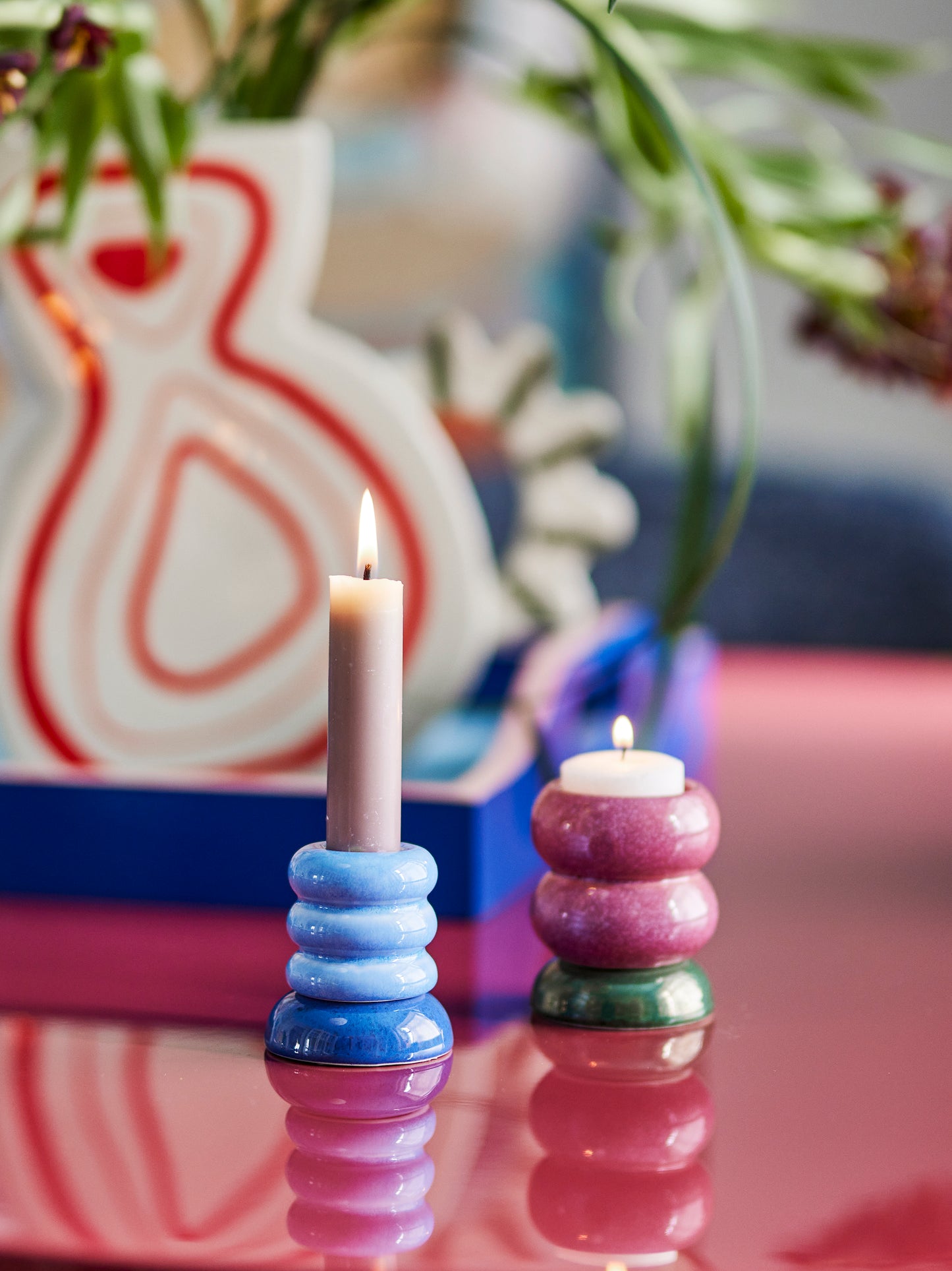 Tana Votive & Candle Holder, Multicolore, Grès D6xH7/D6xH7,5 cm, Set of 2