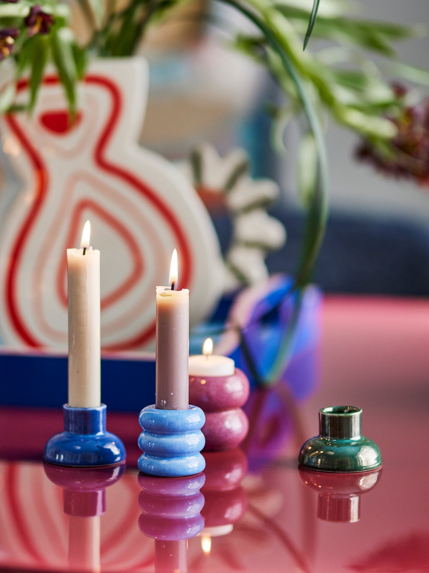 Tana Votive & Candle Holder, Multicolore, Grès D6xH7/D6xH7,5 cm, Set of 2