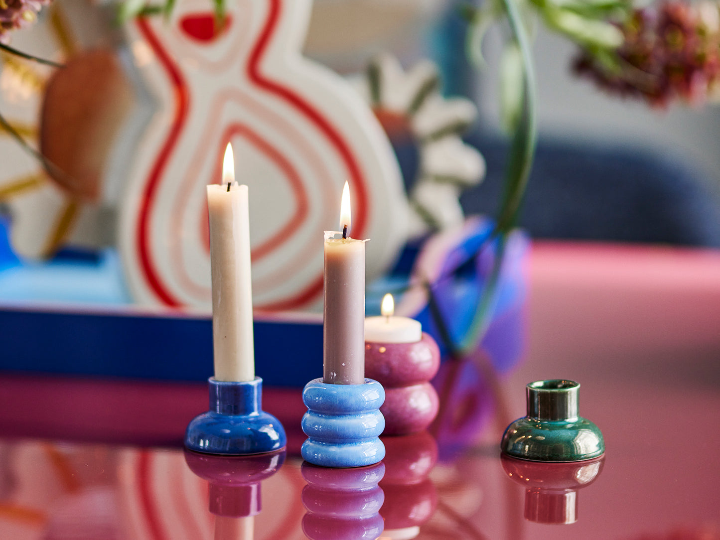 Tana Votive & Candle Holder, Multicolore, Grès D6xH7/D6xH7,5 cm, Set of 2
