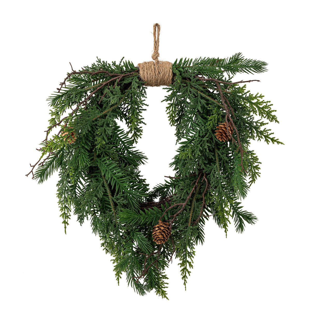 Couronne ,Fleurs artificielles, Pine Déco, Verte,  L40,5xH13xW28 cm