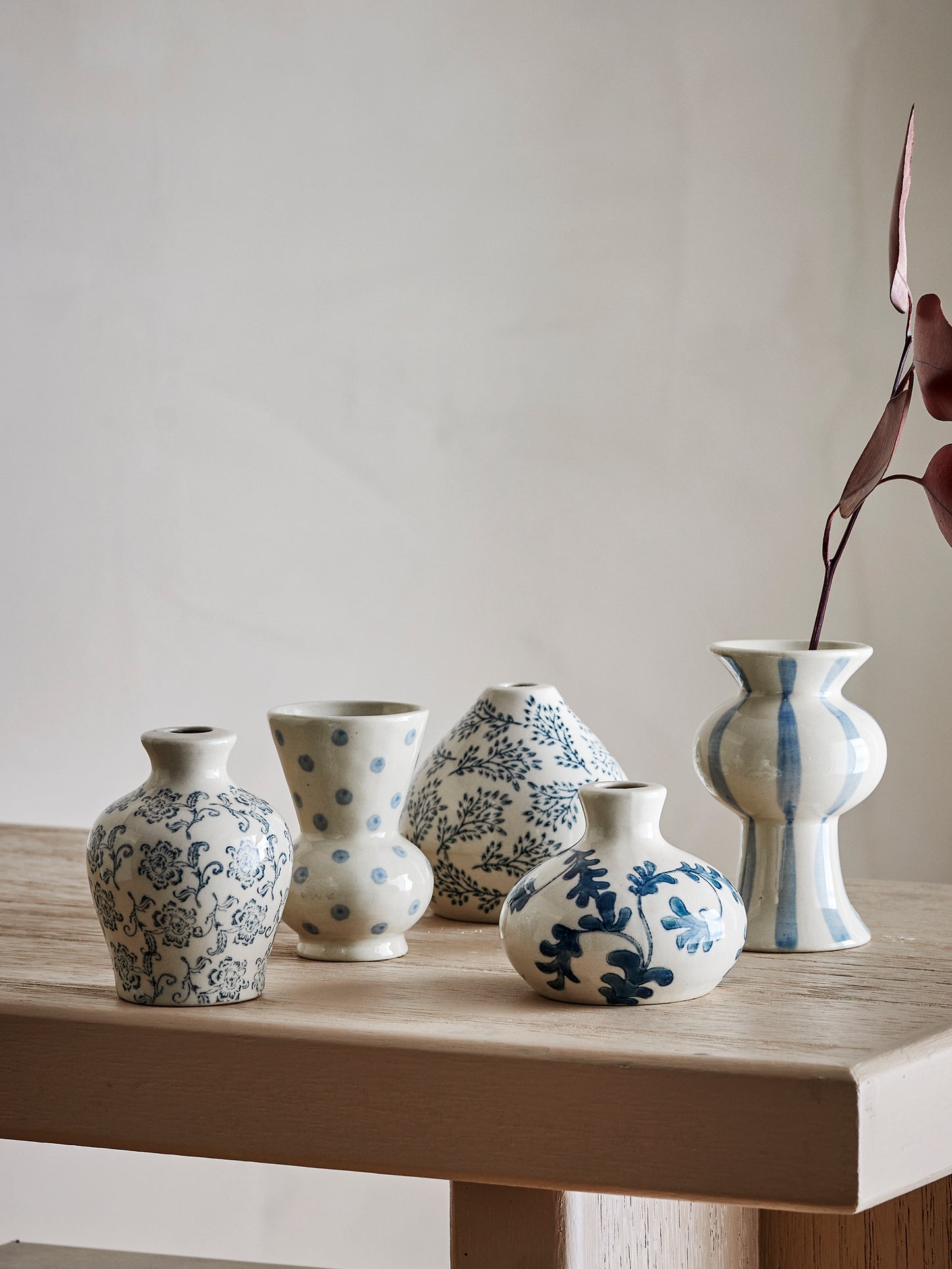 Vase, Bleu, Grès - Quinto D6xH6/D8xH7/D5xH7,5/D6xH8/D5,5xH9,5 cm, Set of 5