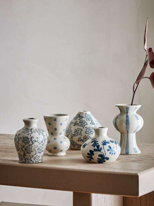 Vase, Bleu, Grès - Quinto D6xH6/D8xH7/D5xH7,5/D6xH8/D5,5xH9,5 cm, Set of 5