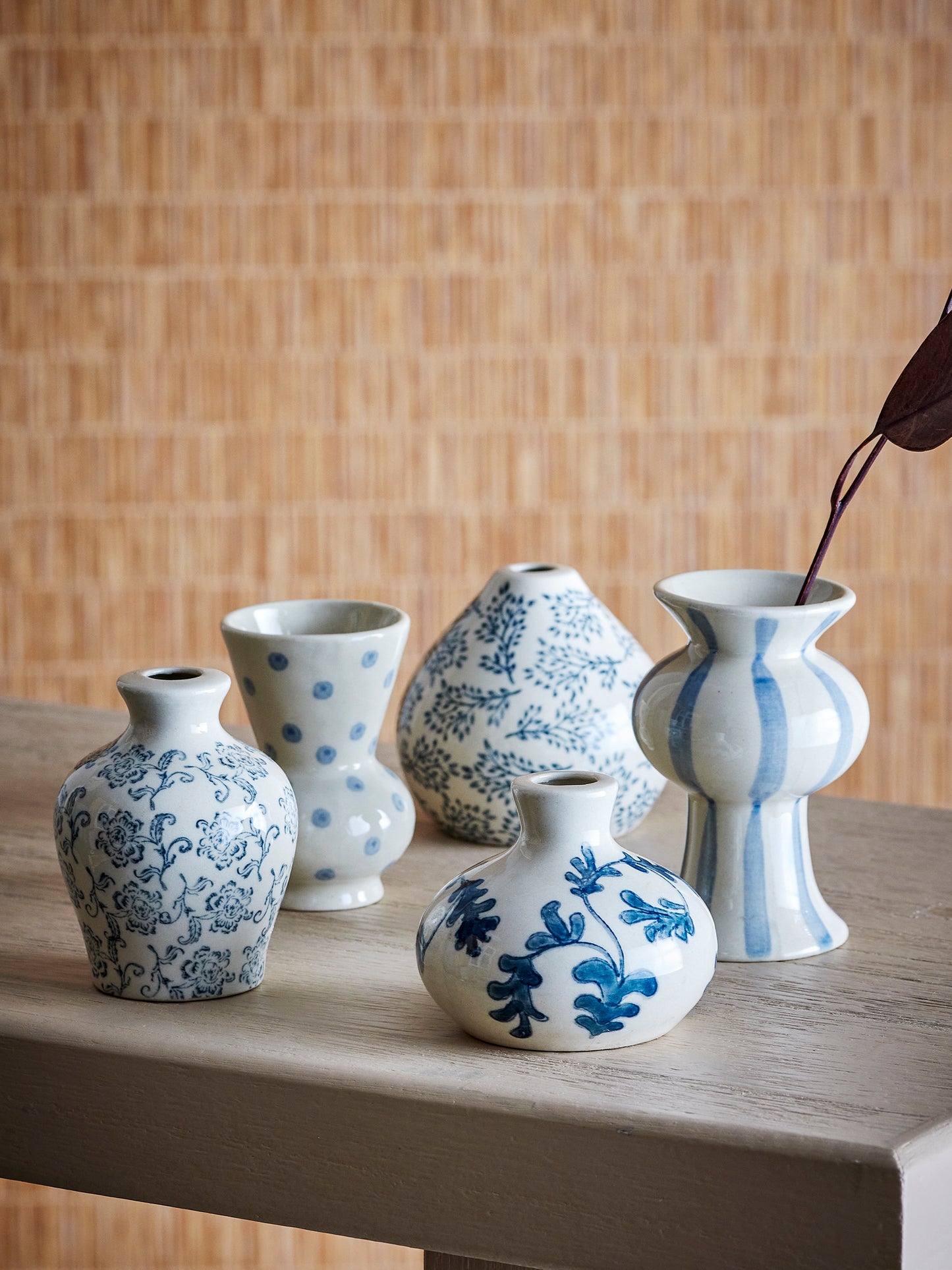 Vase, Bleu, Grès - Quinto D6xH6/D8xH7/D5xH7,5/D6xH8/D5,5xH9,5 cm, Set of 5