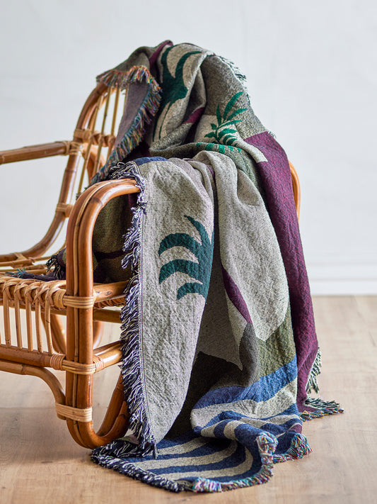 Plaid, Multicolore, Coton recyclé - Vinay L160xW130 cm