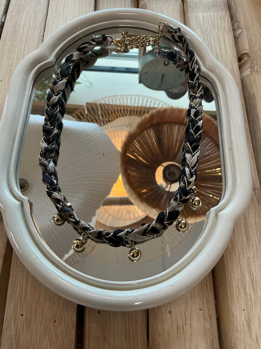 Collier tissu léopard perle doré