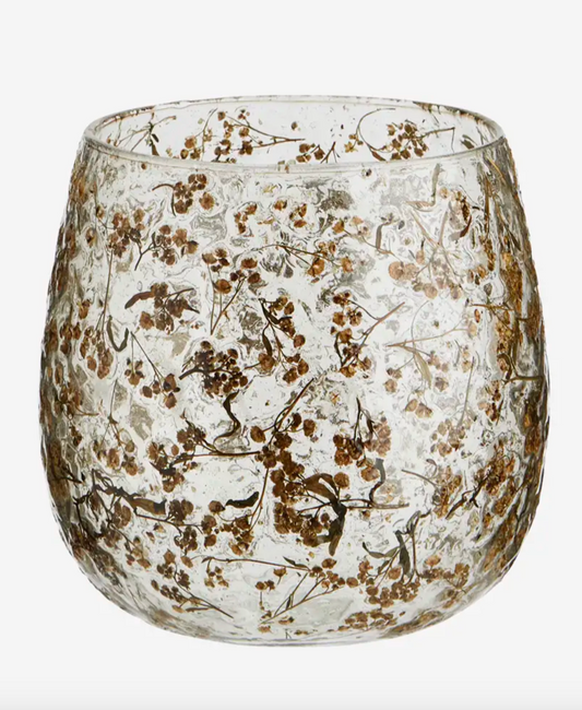 Glass votive w/ leaves