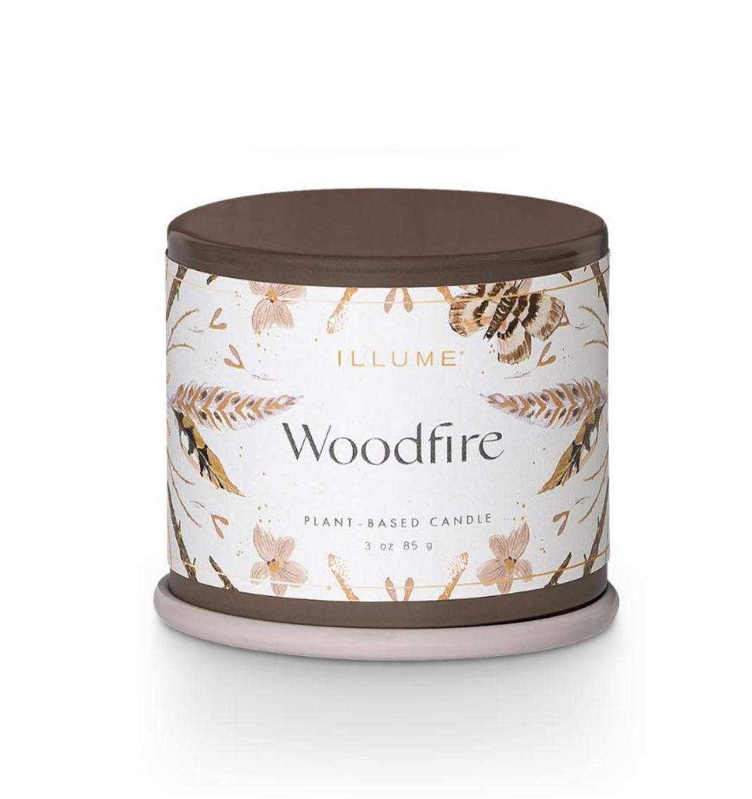 Woodfire Demi Vanity Tin Bougie, Marron,