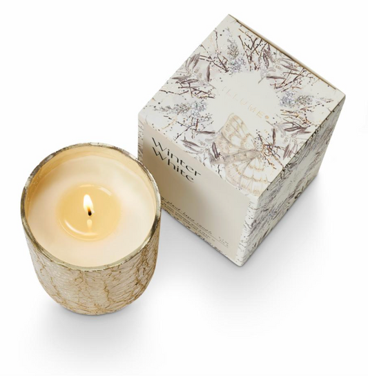 Winter White Crackle Verre Bougie, Blanc,