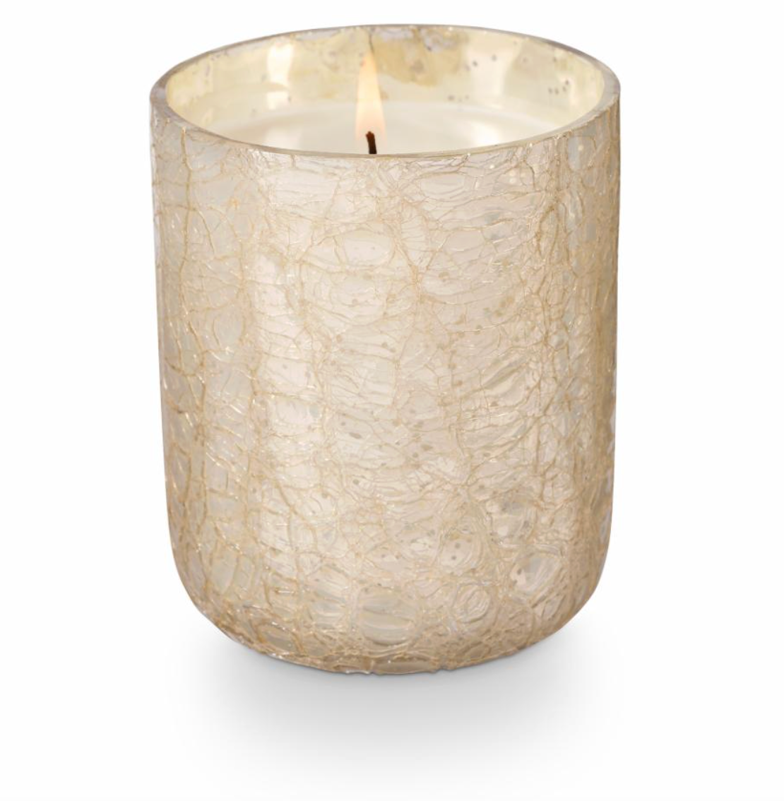 Winter White Crackle Verre Bougie, Blanc,