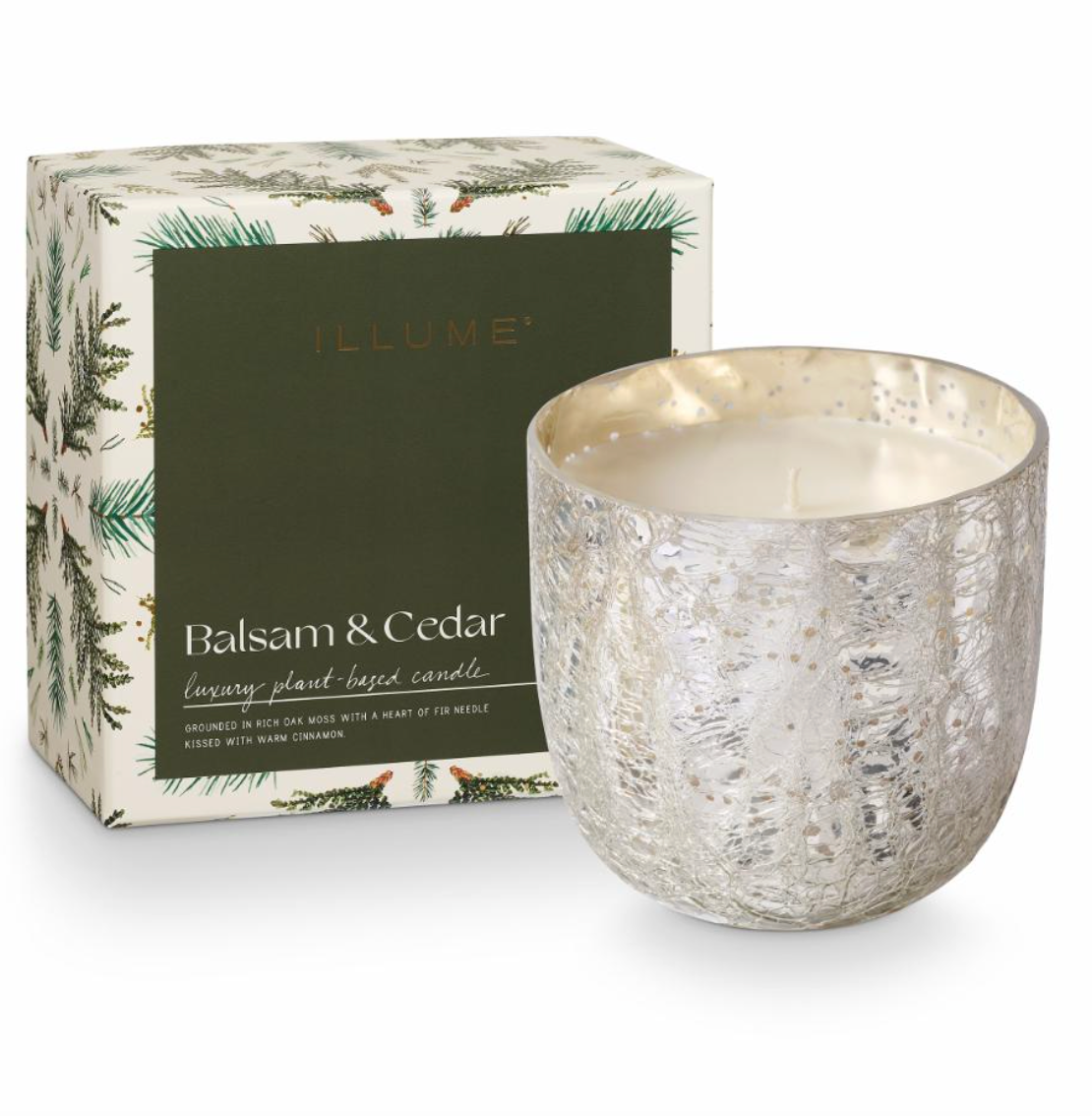 Balsam & Cedar Crackle Verre Bougie, Verte,