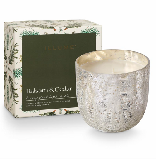 Balsam & Cedar Crackle Verre Bougie, Verte,