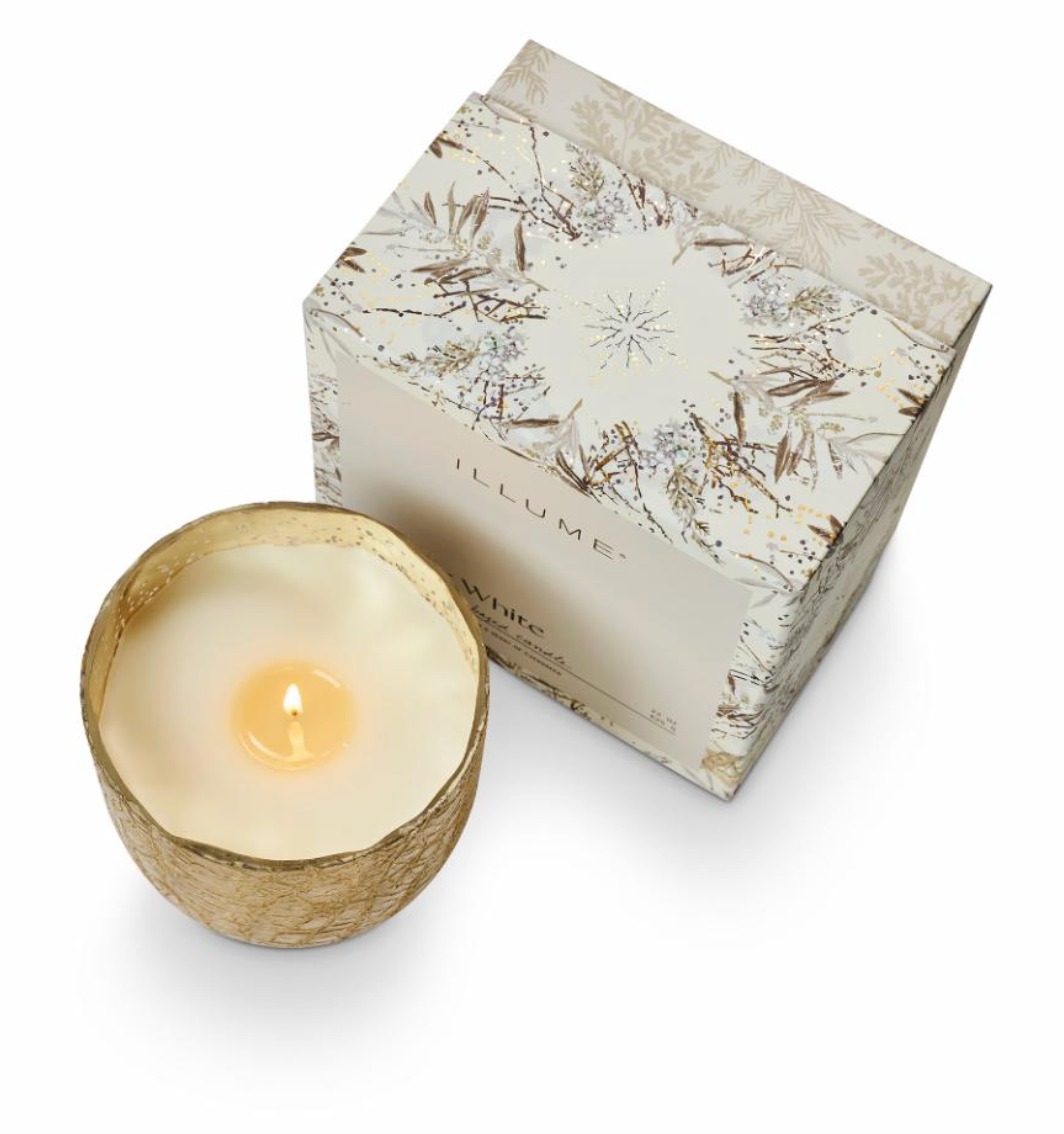 Winter White Crackle Verre Bougie, Blanc,