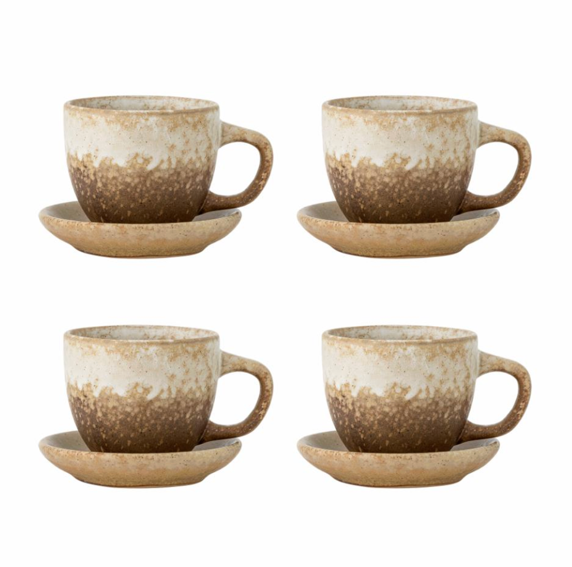 Set de 4 ,Brenta Tasse avec soucoupe, Nature, Grès