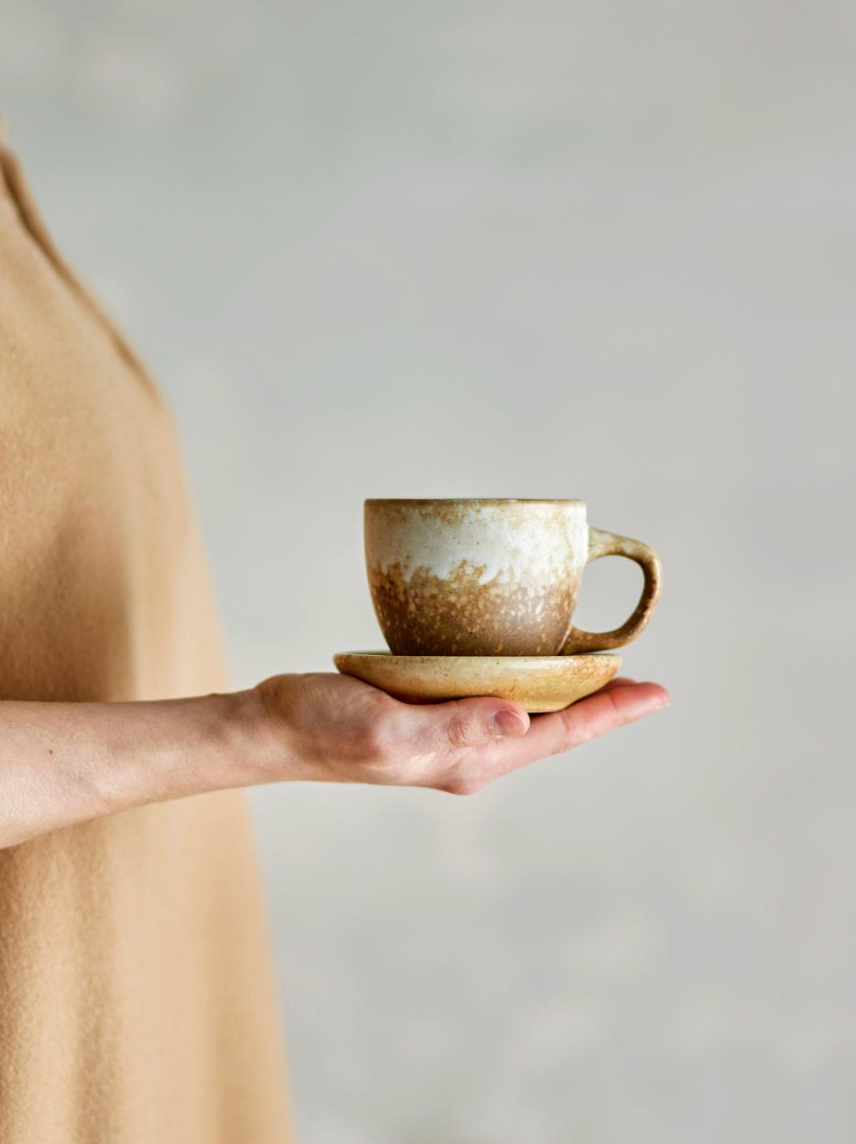 Set de 4 ,Brenta Tasse avec soucoupe, Nature, Grès