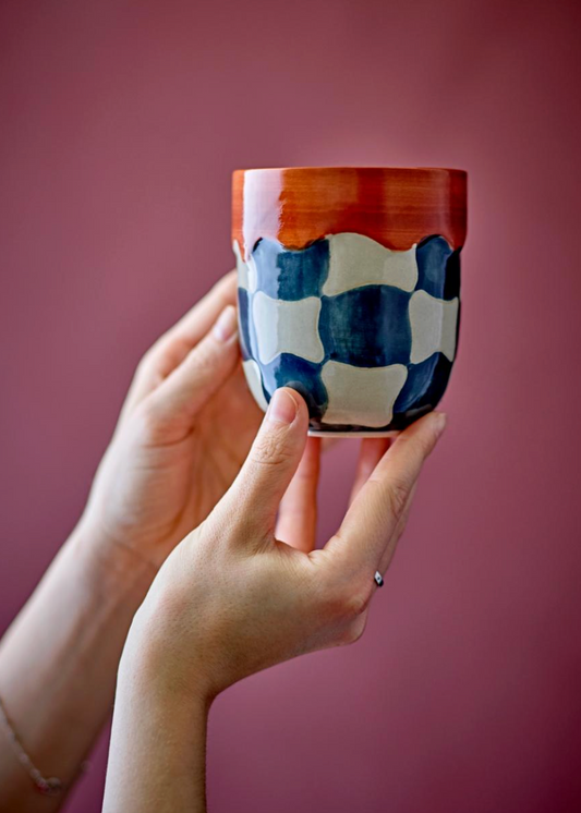 Set de 4,Check Tasse, Multicolore, Grès