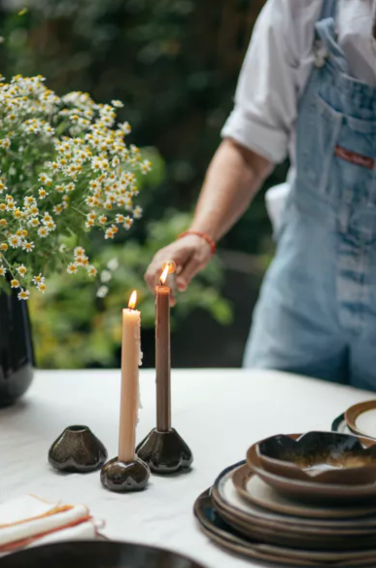 CYCLE - set/3 bougeoirs - grès - DIA 7/8/9,5 x H 4/6/7 cm - mix de couleurs