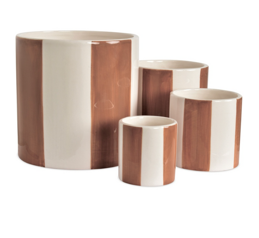 Set de 4 pots rayure marron D14 H14cm