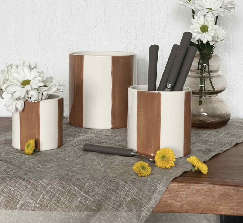 Set de 4 pots rayure marron D14 H14cm