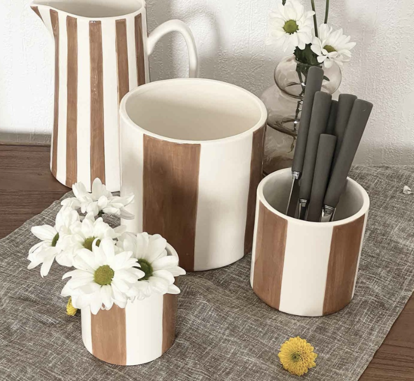 Set de 4 pots rayure marron D14 H14cm