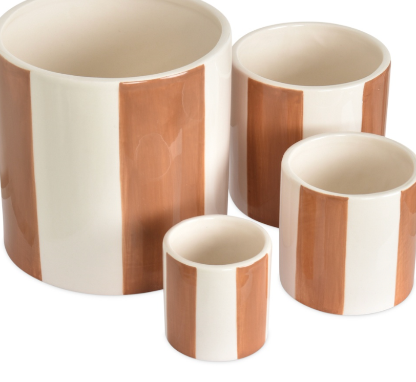 Set de 4 pots rayure marron D14 H14cm