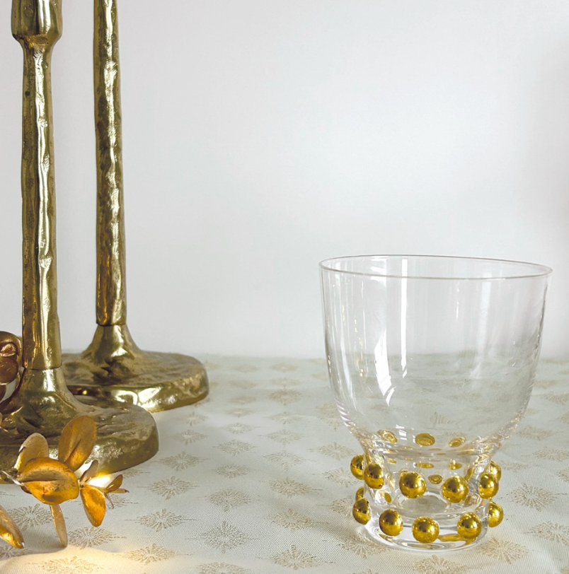 Verre gobelet perlé doré D8,4 H10cm