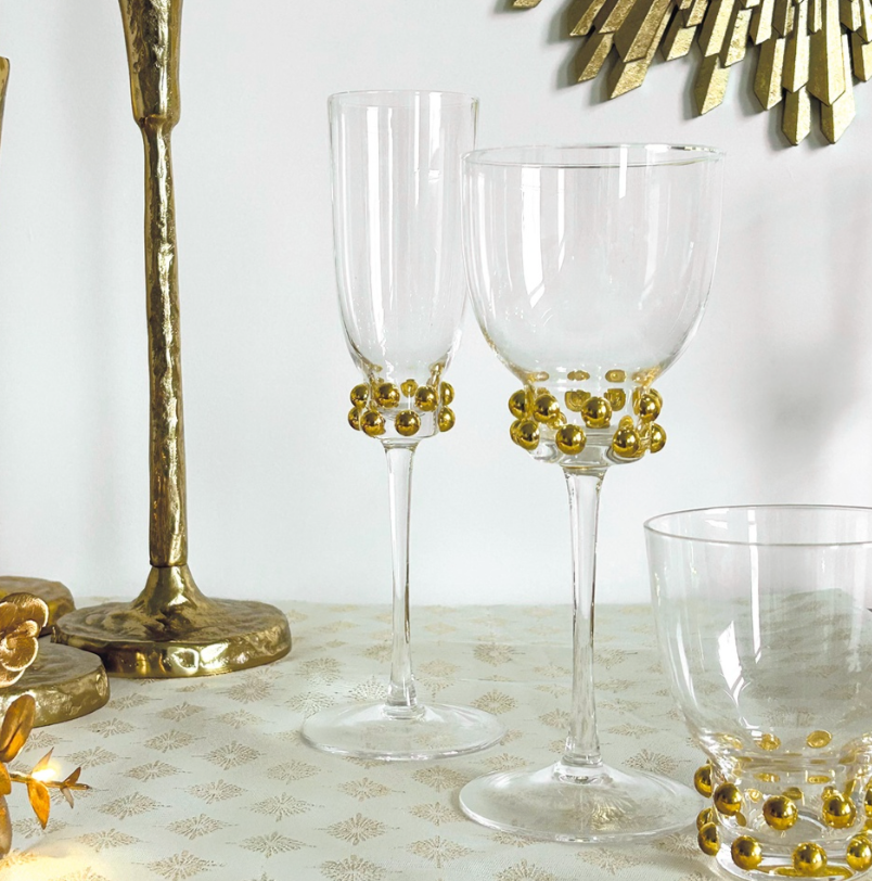 Verre gobelet perlé doré D8,4 H10cm