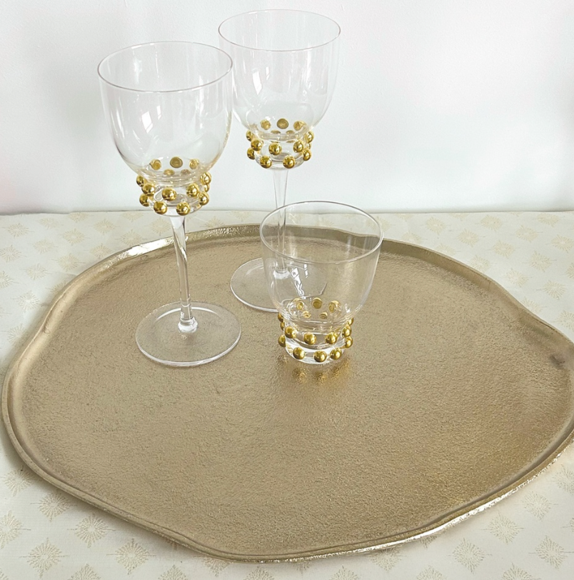 Verre gobelet perlé doré D8,4 H10cm