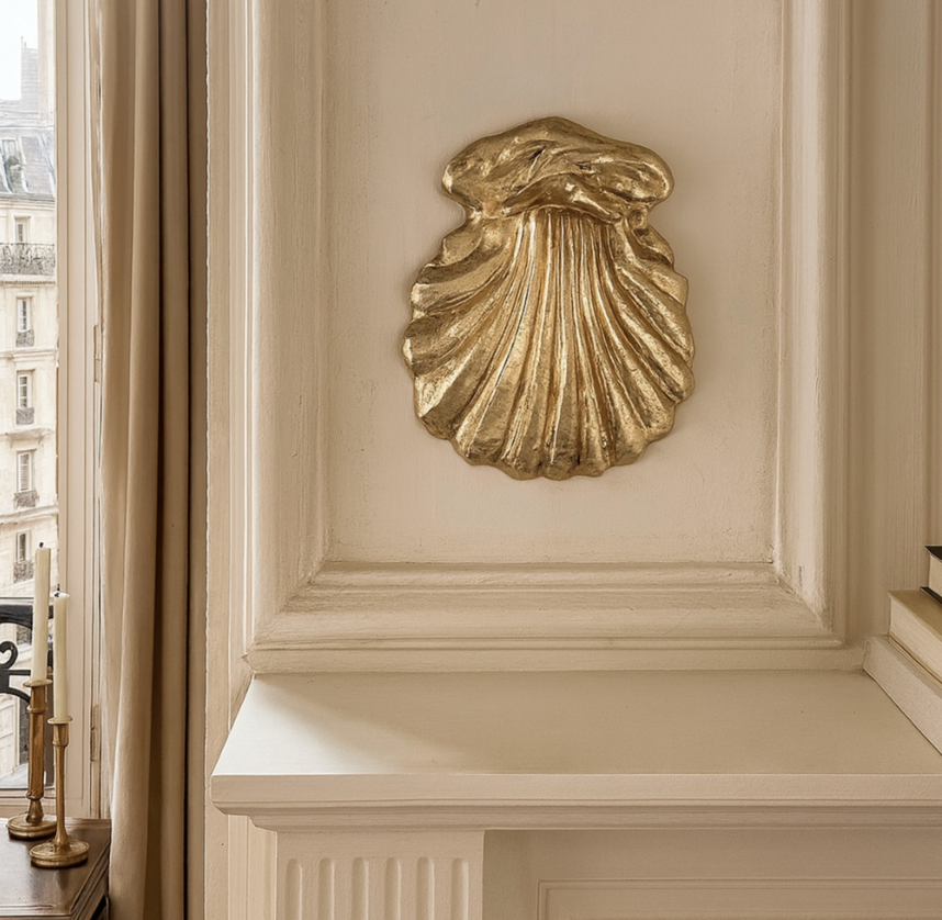Déco murale coquillage doré L16,8 P2,4 H20,2cm