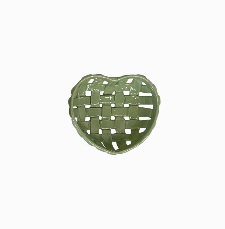 Panier ceramic cœur vert L16 P15,2 H5,3cm